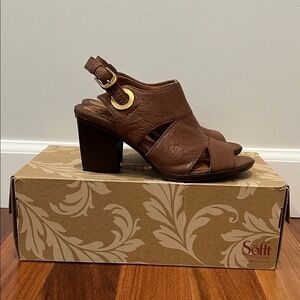 Like Nee Sofft Brown Leather Block Heel Sandals 6 1/2